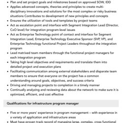 Peerless Infrastructure Program Manager Job Description Velvet Jobs