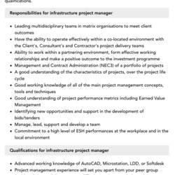 Infrastructure Project Manager Job Description Velvet Jobs