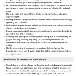 The Highest Standard Infrastructure Senior Manager Job Description Velvet Jobs