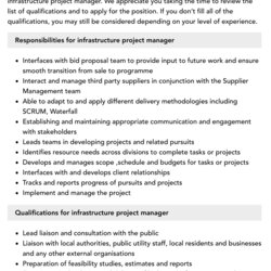 Brilliant Infrastructure Project Manager Job Description Velvet Jobs