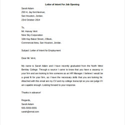 Cool Letter Of Intent For Job Template Business Opening