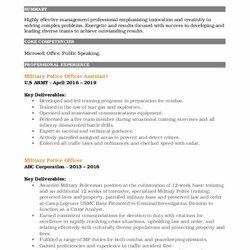 Military Police Officer Resume Samples Assistant Customer Service Security Campus Build Format