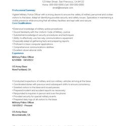 Outstanding Military Police Officer Resume Sample Templates At Template Visit