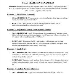 Very Good Effective Goal Statements High School Statement