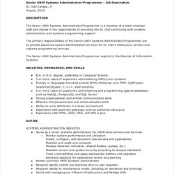 System Administrator Job Description Free Sample Example Format Unix