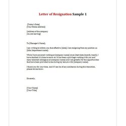 Letter Of Resignation Employer Template Sample When Leaving Company Simple Format Thank Job Write Letters