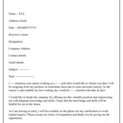 Best Resignation Letter With Reason Sample Personal Reasons Immediate Example Format Template Email Word
