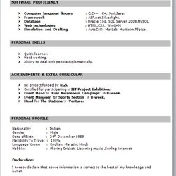 Resume Format For Fresher Free Job Example Word Freshers Templates Formats It In