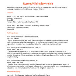 Wonderful Music Teacher Resume Sample Instrumental