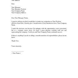 Fine Free Printable Letter Of Resignation Form Generic