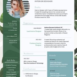Interior Design Resume Template Templates Curriculum Creative Green Student Graphic Resumes Examples Word
