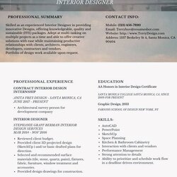 Matchless Interior Designer Resume Samples Templates Word Rb Sample Example Graphic Resumes Size Version