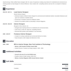 Terrific Interior Design Resume Examples Guide Skills More Objectives Teacher Example Template Iconic