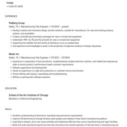 Magnificent Manufacturing Test Engineer Resume Samples Velvet Jobs