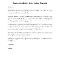 The Highest Quality Short Notice Resignation Letters Free Letter