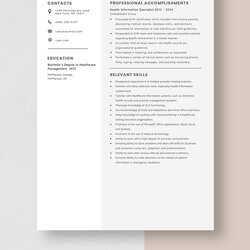 Excellent Free Health Information Specialist Resume Template Word Apple Pages
