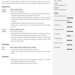 Public Health Resume Sample Objective Skills Template Example Cubic