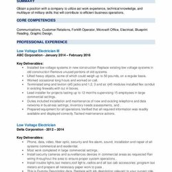 Outstanding Low Voltage Electrician Resume Samples