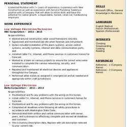 High Quality Low Voltage Electrician Resume Samples