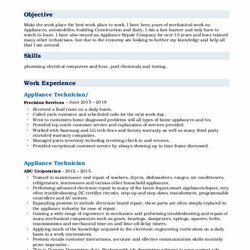 Excellent Appliance Technician Resume Samples