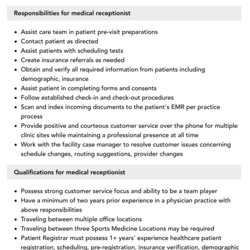 Matchless Medical Receptionist Job Description Velvet Jobs