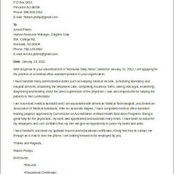High Quality Free Sample Cover Letter For Medical Assistant In Ms Word Office