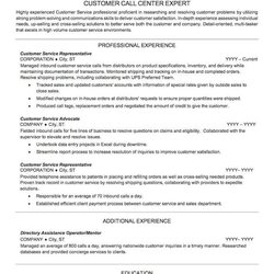 Customer Service Resume Sample Examples Professional Call Center Objective Work