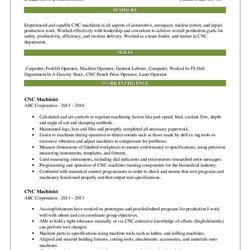 Brilliant Machinist Resume Samples Build