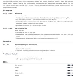 Sublime Machinist Resume Samples For Machine Operators Tips Example Template