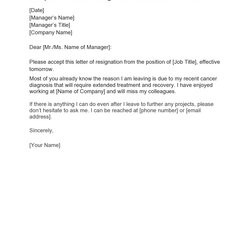 Fine Resignation Letter Due To Health Template Immediate