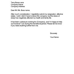 Outstanding Resignation Letter Due To Health And Stress Database Template Immediate