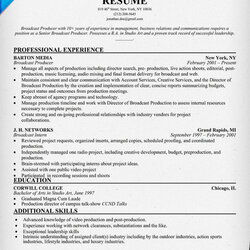 Magnificent Resume Format For Music Producer Pizza Sample Broadcast Letter Template Delivery Name Visit