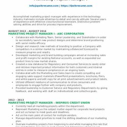 Peerless Marketing Project Manager Resume Samples