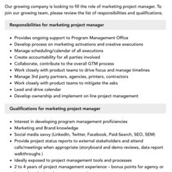 Super Marketing Project Manager Job Description Velvet Jobs