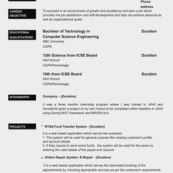 Preeminent Resume Format Download For Freshers India Best Job Student