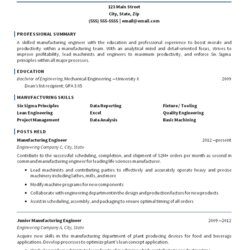 High Quality Manufacturing Engineer Resume Example Mechanical Engineering Format Sample Examples Objective