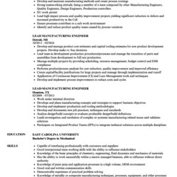 Sample Resume Of Manufacturing Engineer Lead Samples Velvet Jobs Credit