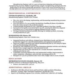Exceptional Manufacturing Engineer Resume Sample