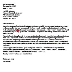 Splendid Sample Medical Assistant Cover Letter Nursing With No Experience
