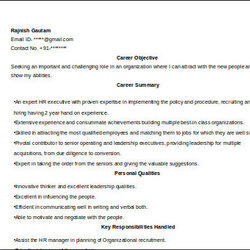 Spiffing Sample Hr Executive Resumes Templates Resume