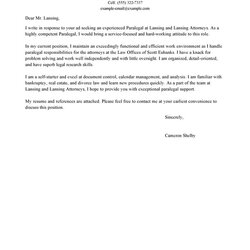 Champion Cover Letter For Law Firm Paralegal Leading Professional Examples Resources