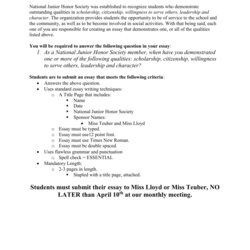 Superior Essay Requirements Junior Honor Society National