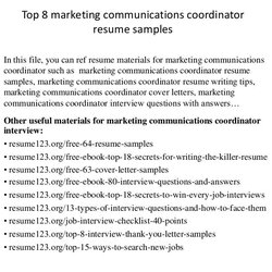 Superb Top Marketing Communications Coordinator Resume Samples Officer Development Evaluation Monitoring