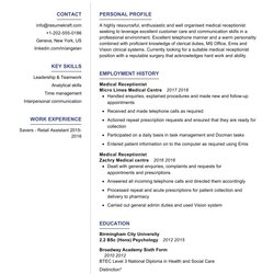 Perfect Medical Receptionist Resume Sample In