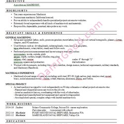 Swell Resume Sample Machinist Examples Example College Good Functional Samples Millwright Vintage Holder Help
