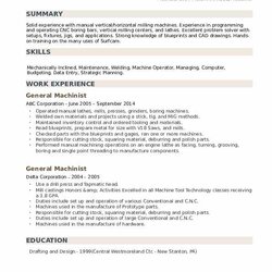 Fine General Machinist Resume Samples Example
