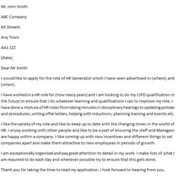 Great Cover Letter For Job To Hr Generalist Application Example