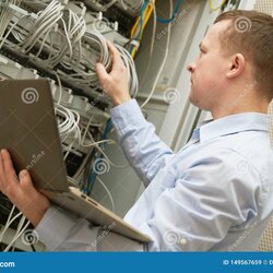 Support Network Service Engineer With Server Computer Equipment Stock Technical Administrator Work