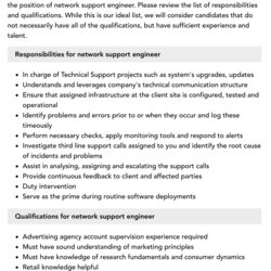 Terrific Network Support Engineer Job Description Velvet Jobs