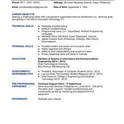 Sample Resume Formats For Fresh Graduates Philippines
